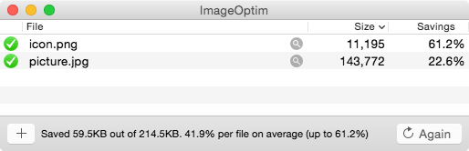 ImageOptim app window showing a drag and drop image optimization workflow