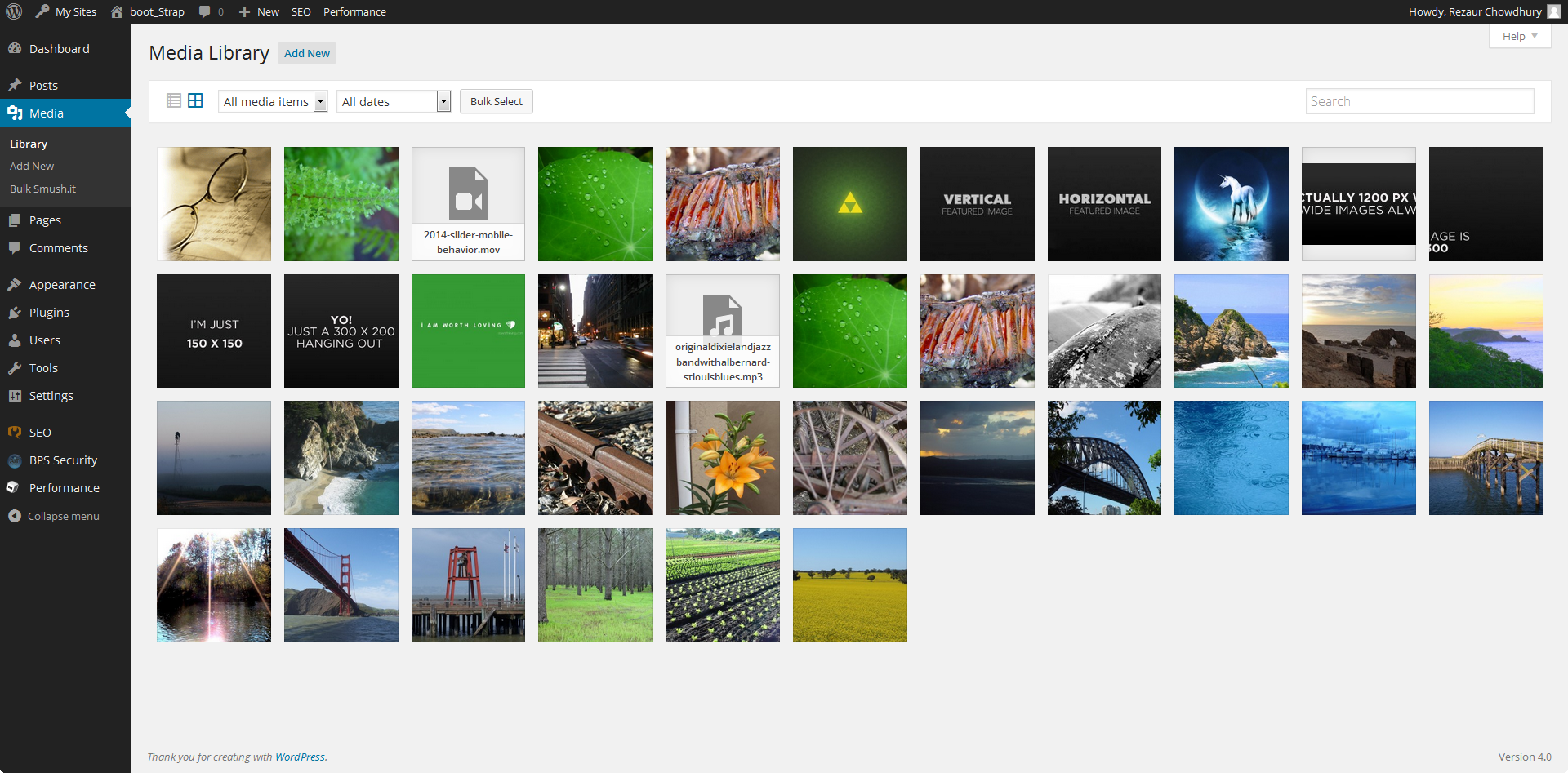 WordPress media library grid view with uploaded images available for site updates